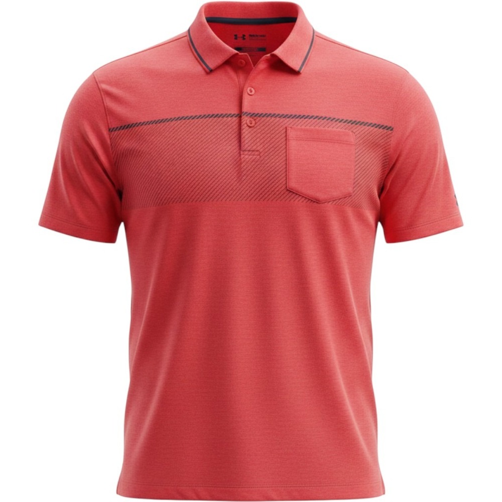 Under Armour Mens HeatGear Loose Fit Golf Polo Shirt Coral Orange Striped 2XL